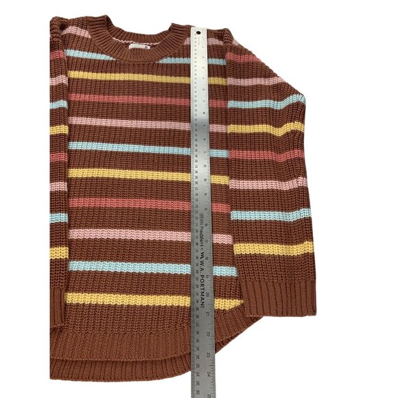 Striped Multicolor Ribbed Knit Sweater Brown Yellow Pink Blue Round Neck Medium - Picture 8 of 11